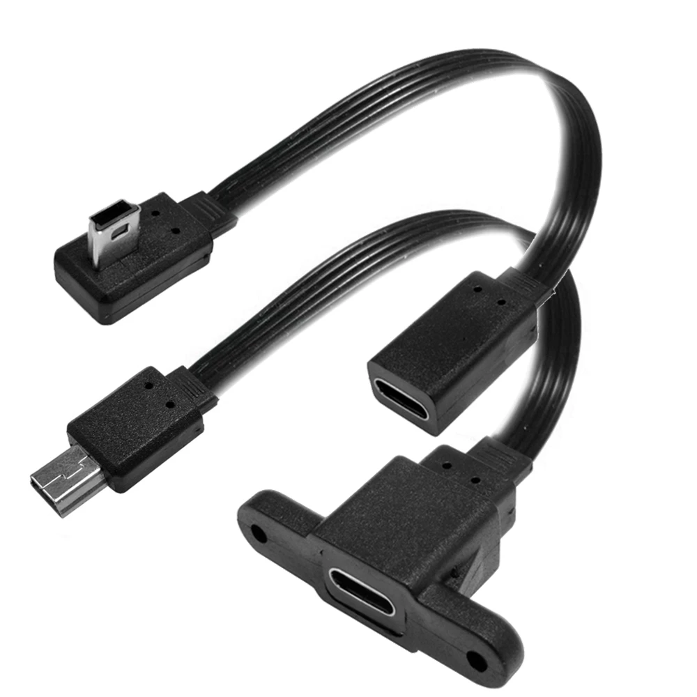 Cable de datos de carga hembra tipo c, adaptador de agujero de tornillo fijo, Mini USB, enchufes arriba y abajo, izquierda y derecha, 10cm, 20cm, nuevo