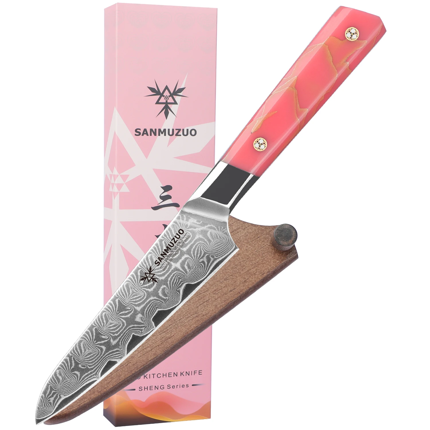

SANMUZUO 5 Inch Utility Kitchen Knife - SHENG Series - 101 Layers Damascus Poeder Steel Kitchen Chef Knife - Resin Handle