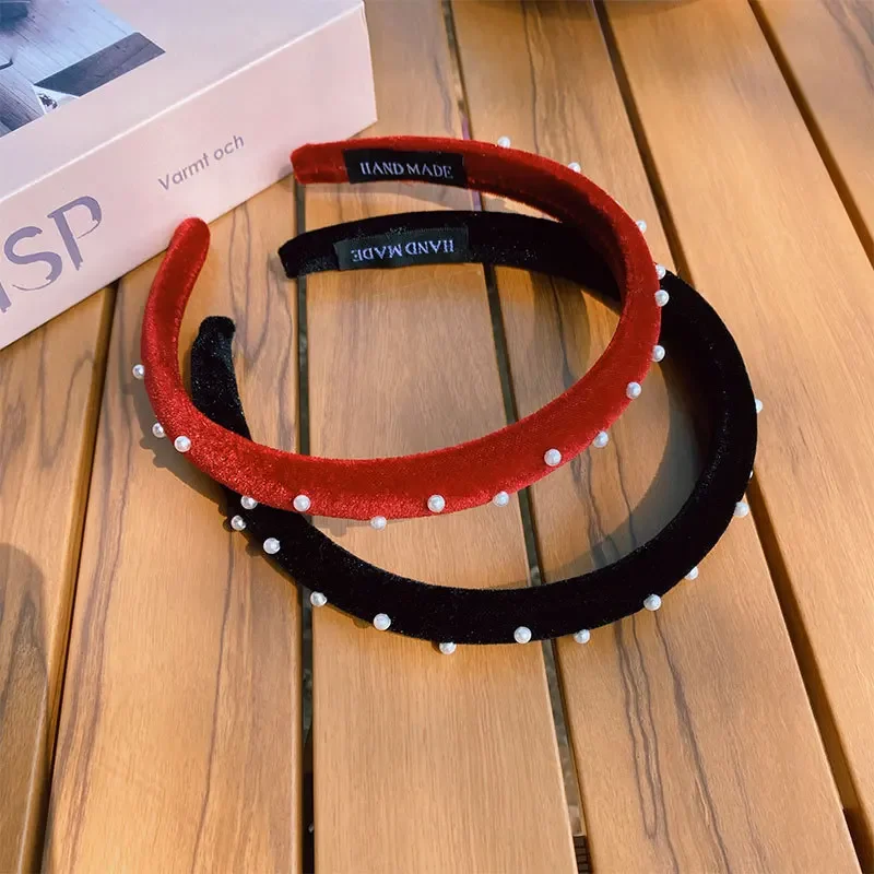 الرجعية الكورية المرأة الجديدة لؤلؤة المخملية عقال الحلو النبيذ الأحمر اللؤلؤ المخملية عقال في الهواء الطلق تنوعا الإناث إكسسوارات الشعر