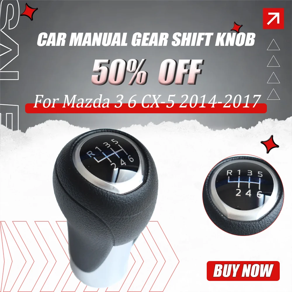 

6 Speed Leather Car Manual Gear Shift Knob Shifter Lever Stick for Mazda 3 6 CX-5 2014-2017 Black Car Accessories KD5346030A