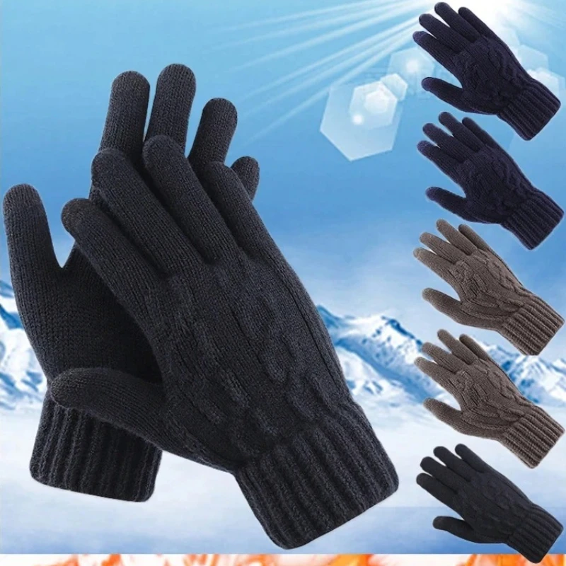 Winter Gloves with Thickened Yarn, Men's and Women's Jacquard Fleece Touch Screen, Finger Gloves for Warmth and Cold Protection