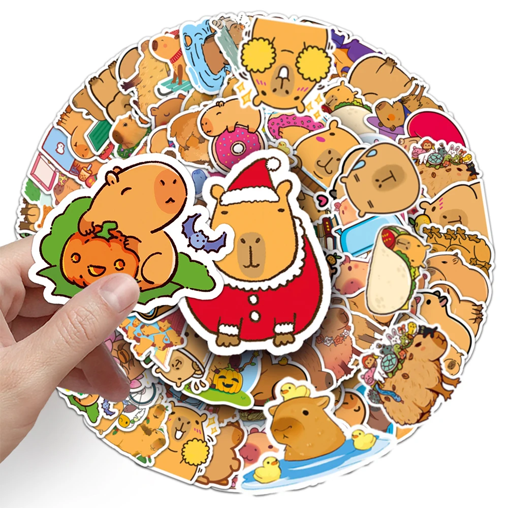 10/30/50/100pcs 어린이를위한 귀여운 동물 Capybara 만화 스티커 장난감 데칼 방수 DIY 전화 노트북 편지지 Kawaii 스티커