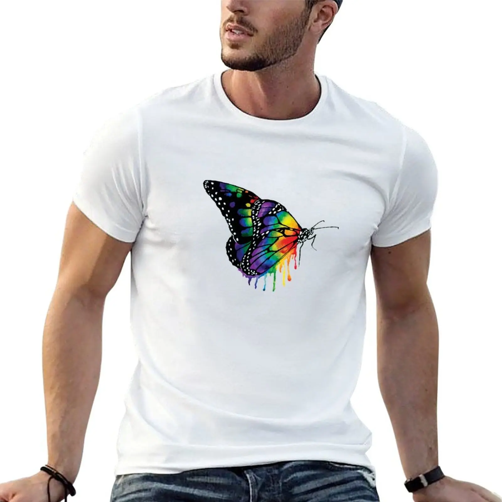 

Rainbow Butterfly Watercolor T-Shirt anime t shirts for man t shirts for man graphic vintage t shirt man luxury T-shirt