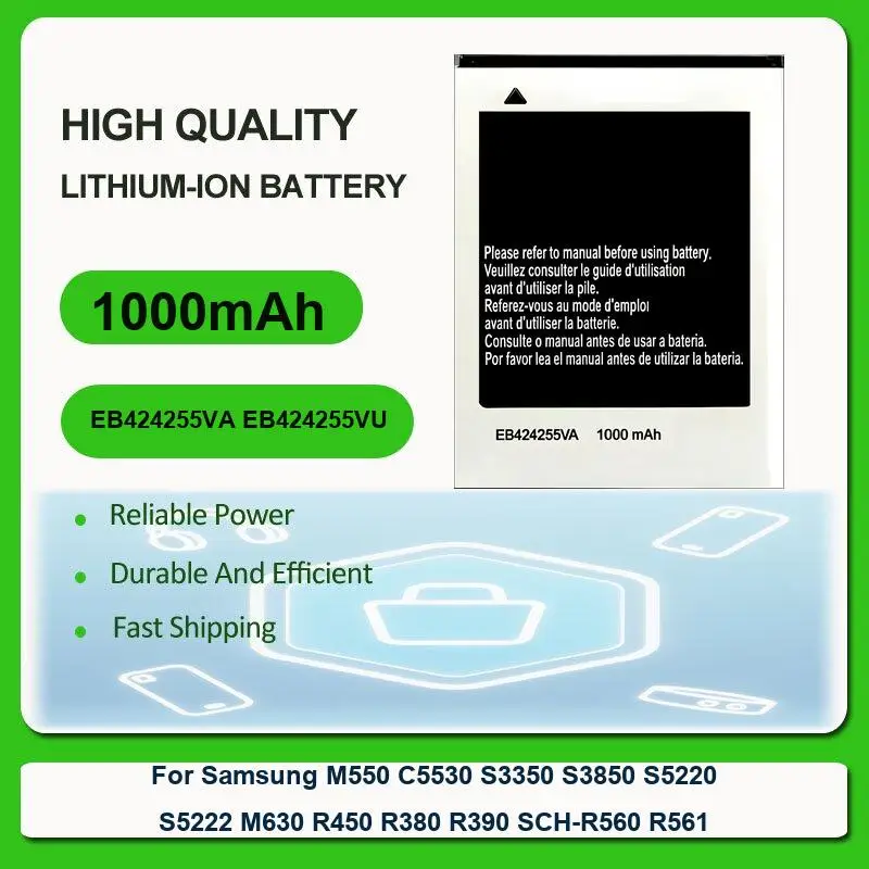 Battery For Samsung M550 C5530 S3350 S3850 S5220 S5222 M630 R450 R380 R390 SCH-R560 R561 EB424255VA EB424255VU 1000mAh