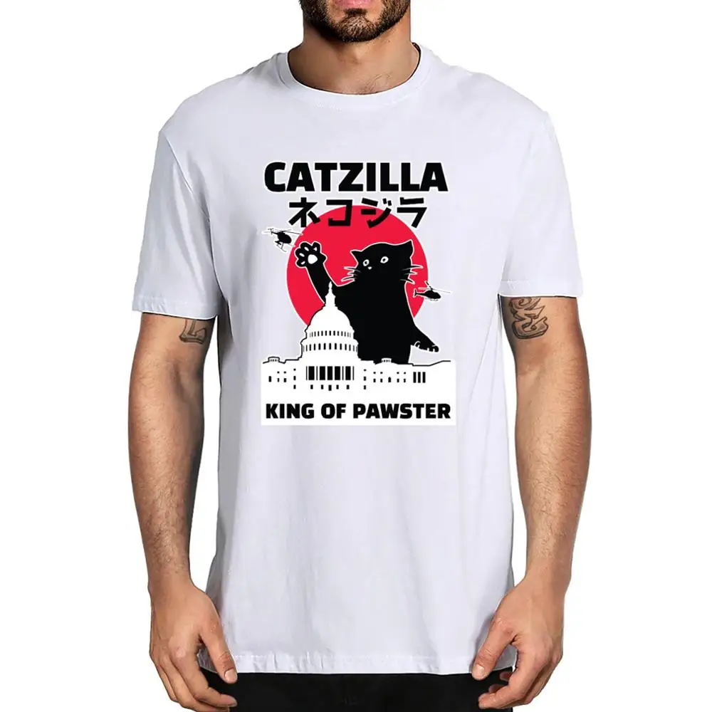 

Unisex Catzilla Japanese Vintage Sunset Style Black Cat Lover New Summer Men's 100% cotton T-Shirt women soft top tee Gift