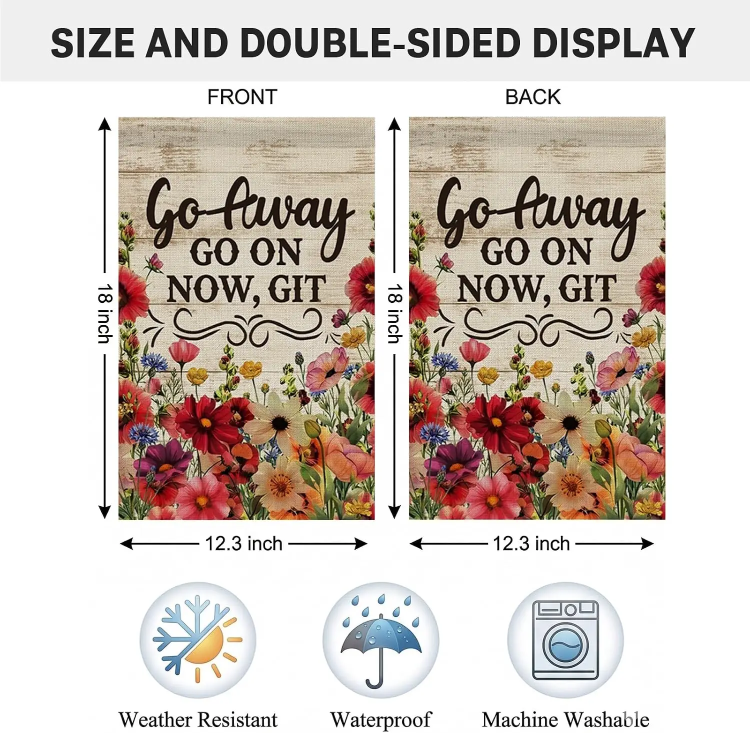 Funny Garden Flag Go Away Go on Now Git - Double Sided 2-Layer Burlap 12x18 inch - Small Vertical Yard Sign for Outside Porc yyi