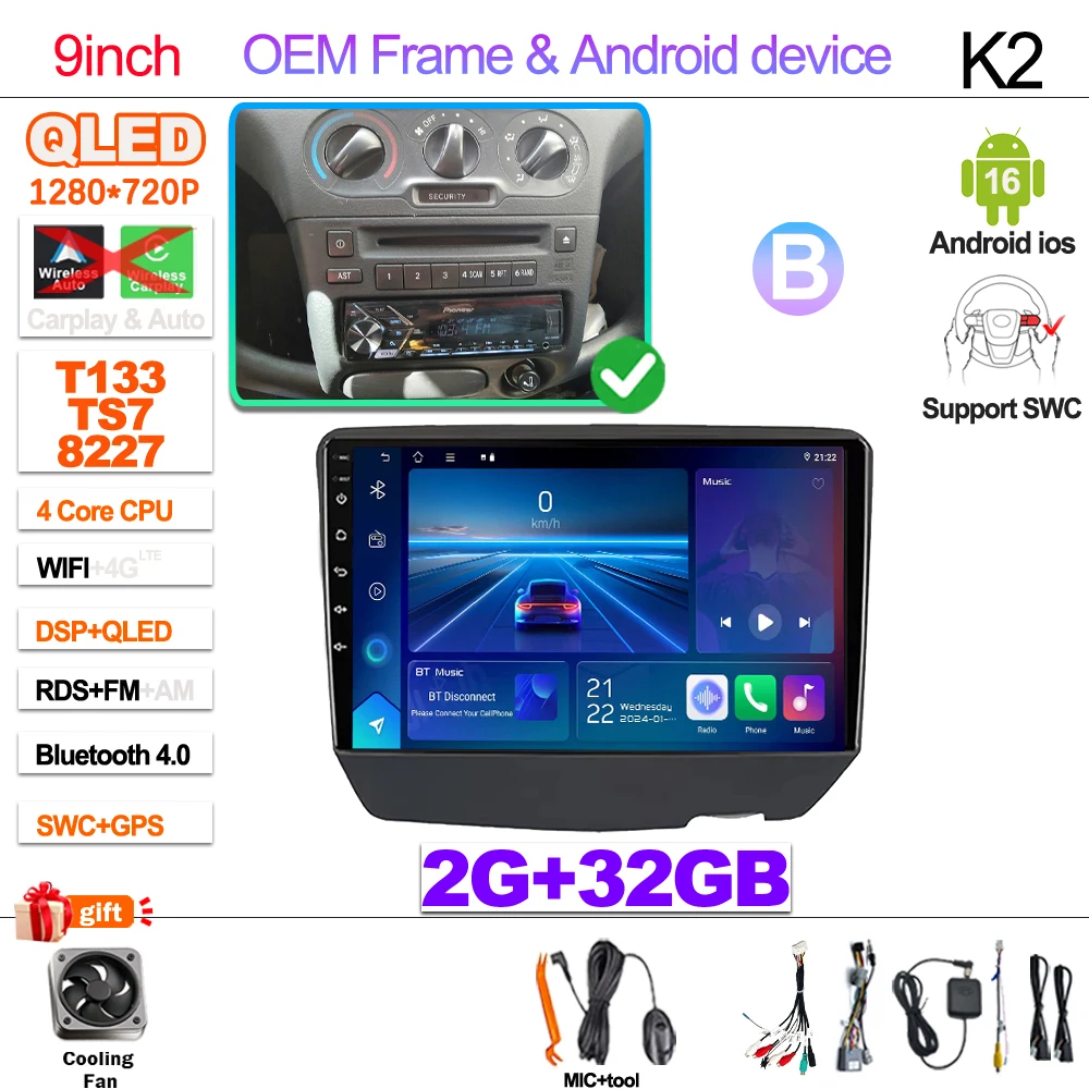 7“ 9” Android 16 Autoradio Voor Toyota Vitz XP10 Yaris Platz Echo 1999 2000 2001-2005 Multimedia Video Player Carplay GPS RDS
