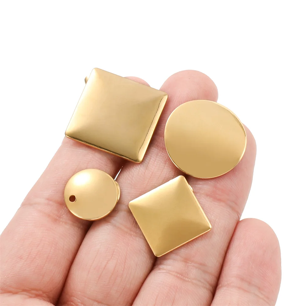 10Pcs Stainless Steel Round Square Earring Studs Base Pins With Earring Plug Gold Steel Color Ear Back For DIY Jewelry Making