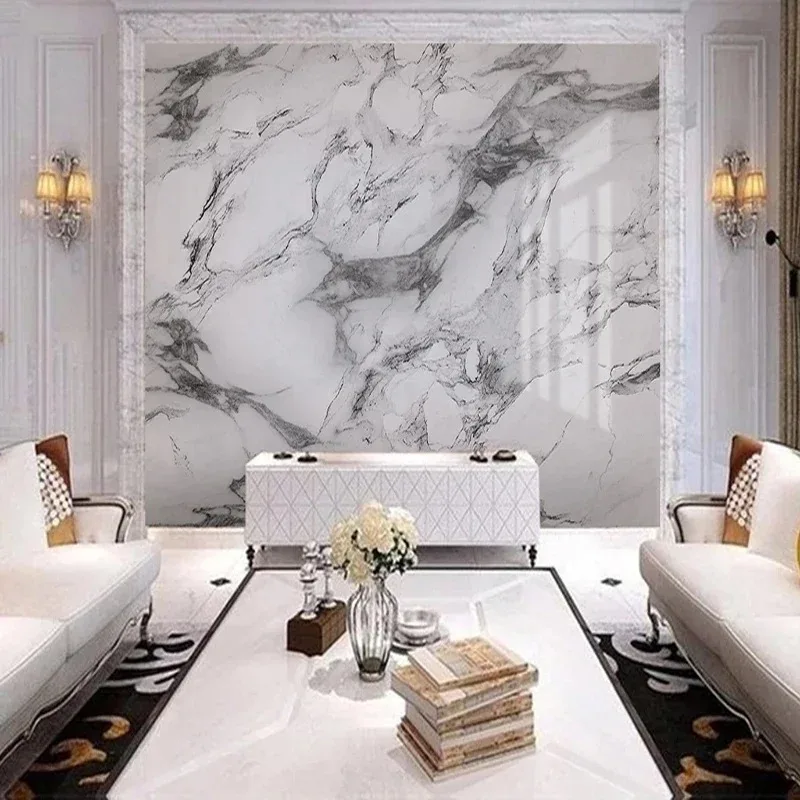 

Custom 3D Photo Wallpaper White Marble Pattern Wall Mural Papel De Parede Living Room Sofa TV Background Wallpaper Wall Painting