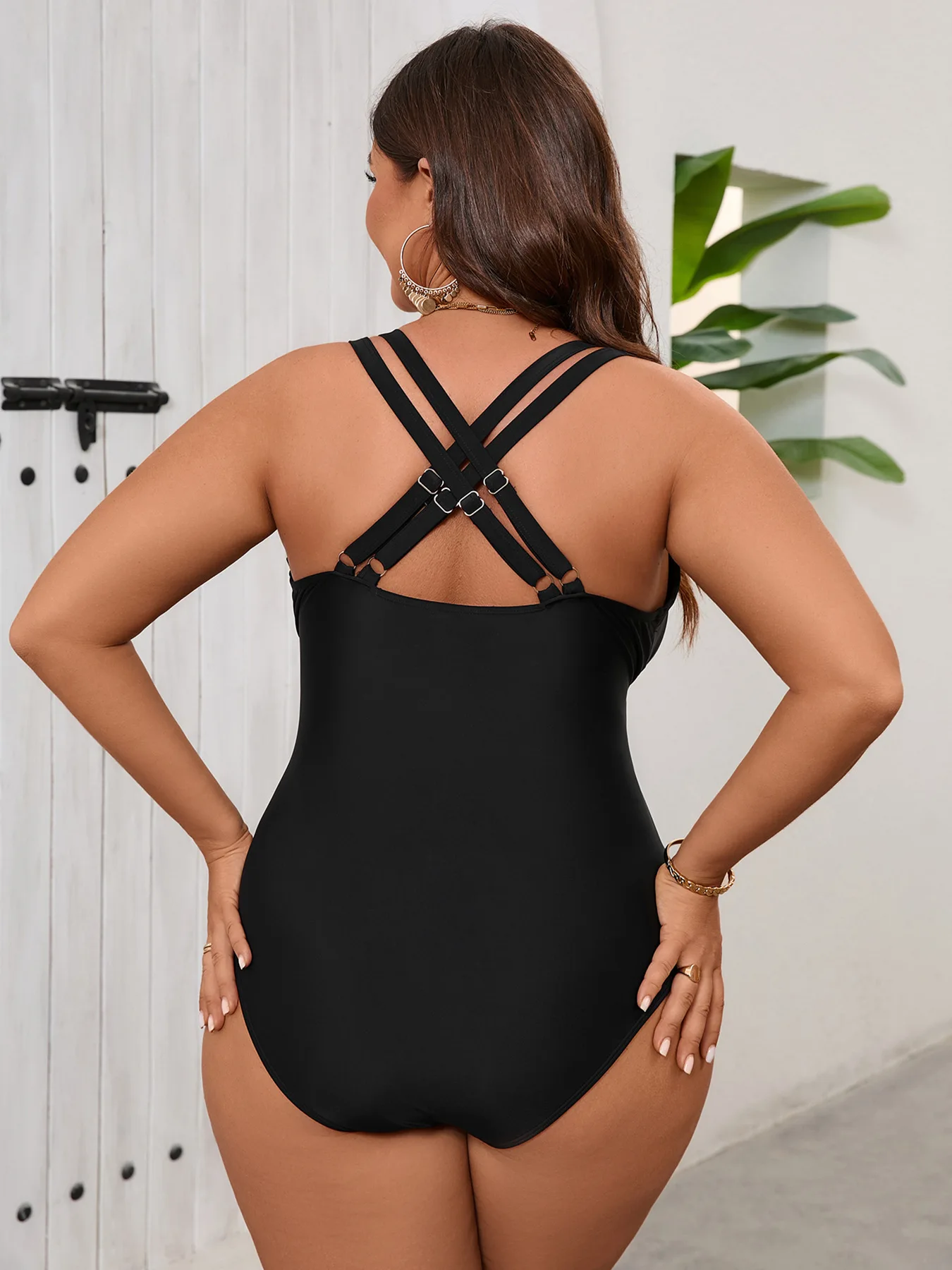 Black One Piece Swimsuit Women Plus Size Swimwear Bandage Large Monokini Sexy Beach Chubby Big Bathing Suit Mujer