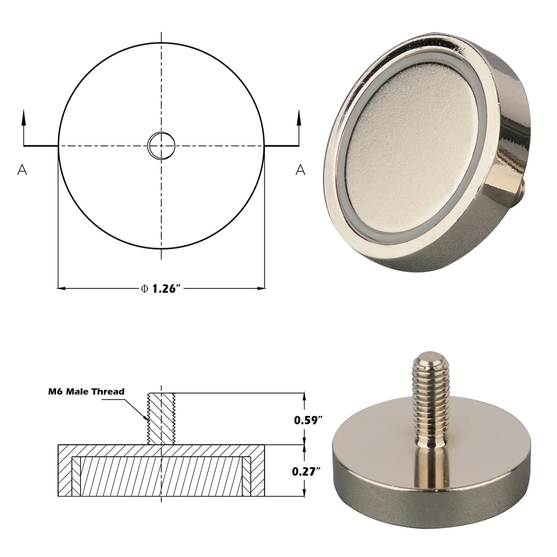 Anti-Broken Rare Earth Magnets with Bolt for Hanging Male Stud Mounting Magnet Magnetic Base for Lighting Electric Camera Equipm