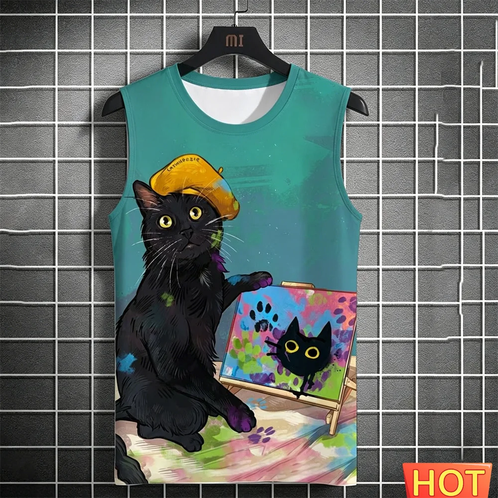 men's t-shirts and tank tops Animal Cat Men's sleeveless T-shirt Summer Women Streetwear Fashion Oversized Funny graphic T-shirt