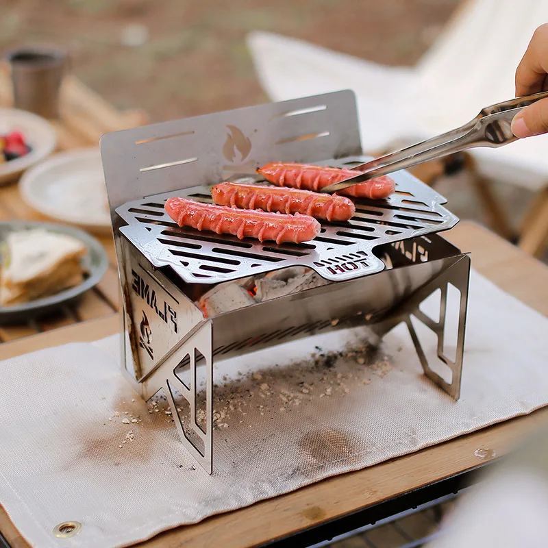 

Detachable Outdoor Stainless Steel Barbecue Grill Camping Stove Portable Wood Burning Stove Field Card Fireplace Camping Gear