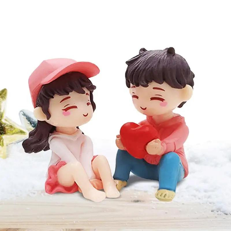 Cute Girl Boy Heart Couple Figurine Doll Garden Decor Ornament Kid Toy Miniature Landscape Ornaments People Statue Craft