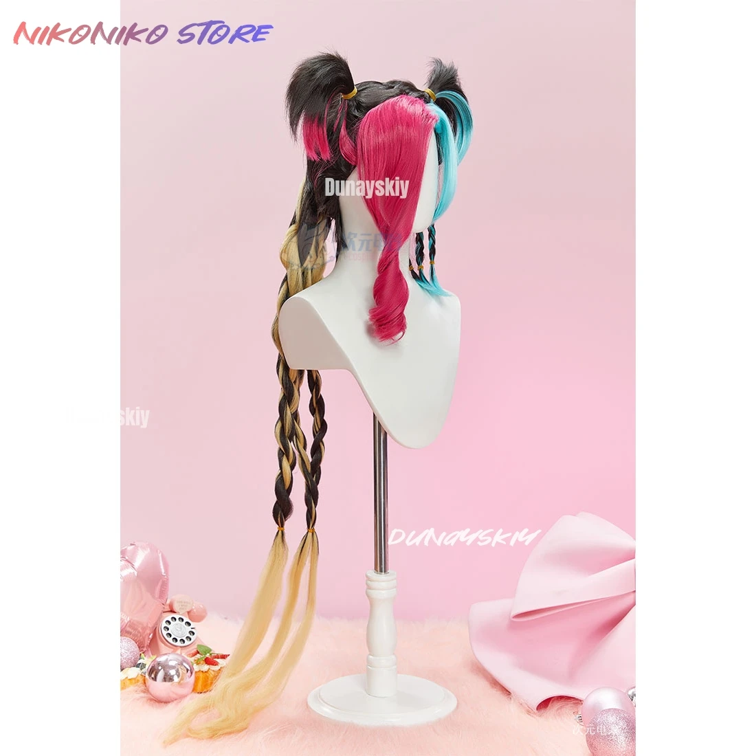 متوفر في المخزون شعر مستعار كاتارينيا جينكس لعبة DokiDoki-R النساء 100 سنتيمتر تسليط الضوء على الشعر ديينغ عيد الحب Jinxx تأثيري غطاء مجاني