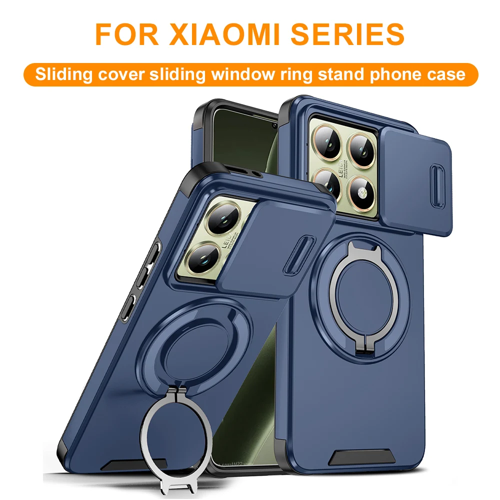 Étui de téléphone robuste magnétique pour Xiaomi 14T Pro 360 ° Étui de protection antichoc avec béquille rotative et plaque magnétique intégrée
