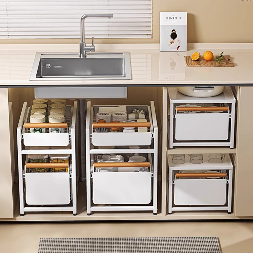 Sink Organizer Racks Pull Out Pot Storage Racks Kitchen Under Sinks Drawer Cabinet Household Under Sink Countertop Slide Shelves