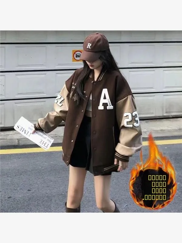 

American Sle Thiened Fce Women's Jaet Baseball Sle Outerwear High Street Loose Fit Winter Coat Clean Fit Polyester...