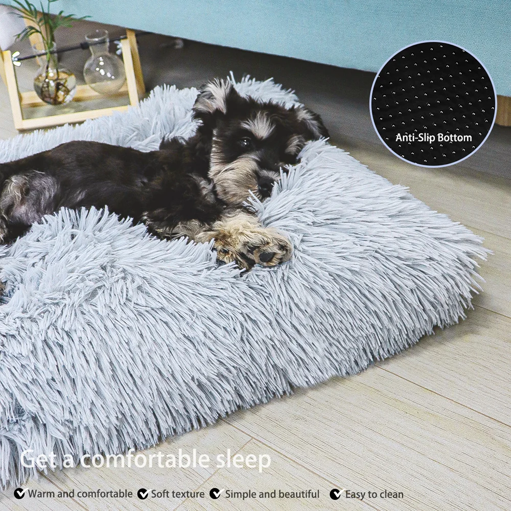 Dog Bed Pet Mat Pet Bed Washable Plush Pet Crate Bed For Dog Anti-Slip Pet Mat Bed For Cat Fluffy Comfy Pet Sleeping Mat