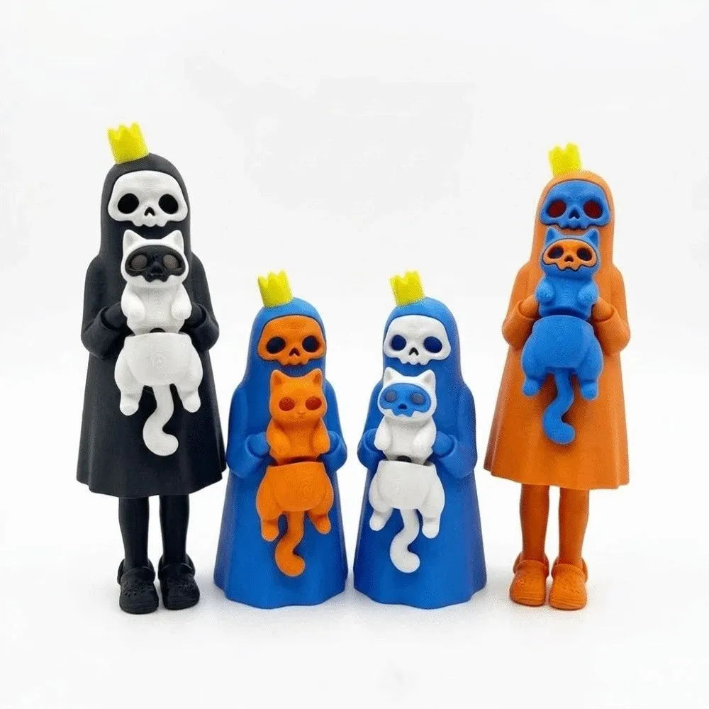 3D Printed Ghost Cat Figurine Movable Limbs Spooky Cute Halloween Decor Adjustable Pose Holiday Display Ornament Desktops