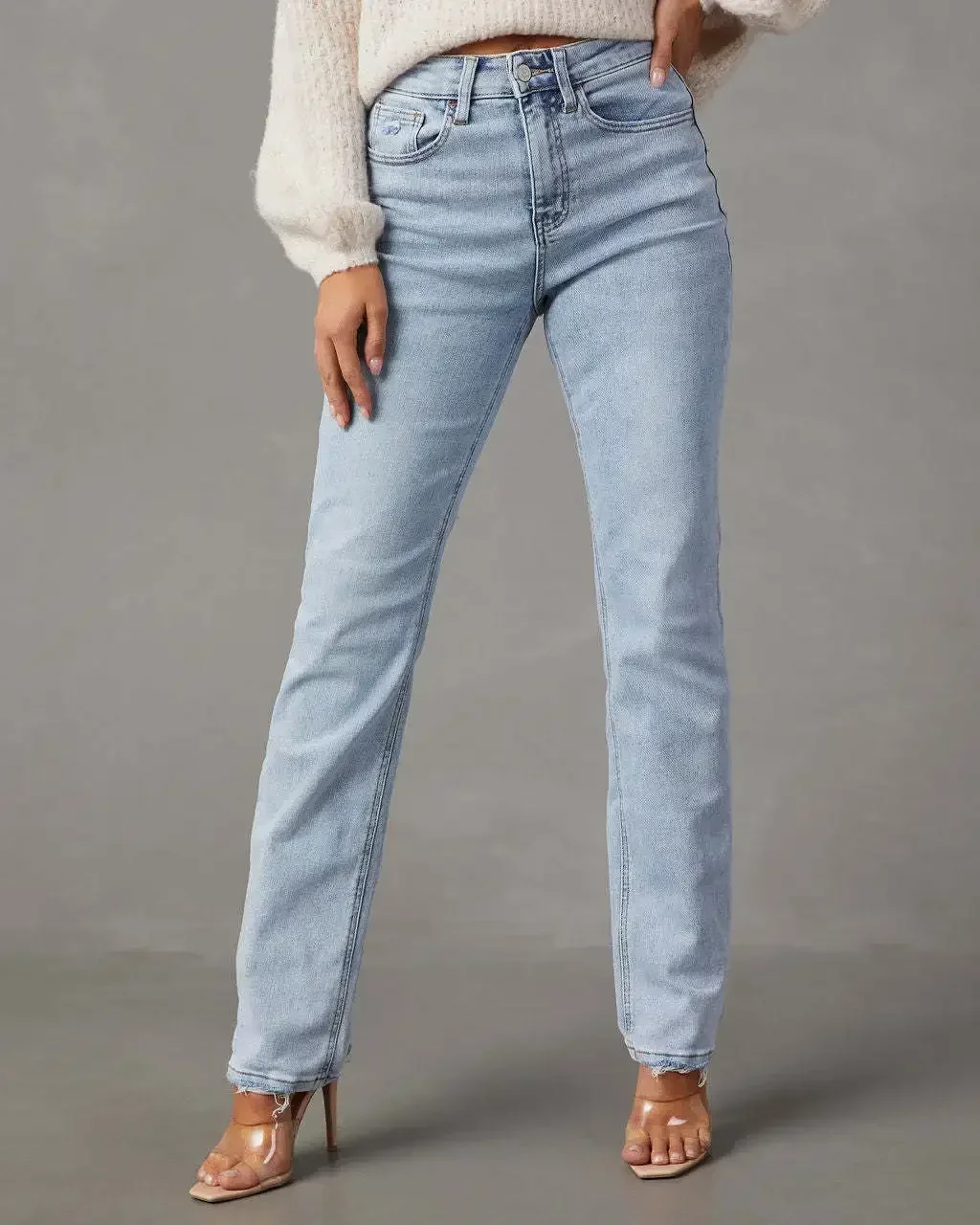 

Women Jeans Denim Straight Pants High Waist Zipper Fly Flat Washing Slim Fit Pockets Office Lady Spring Autumn 2025 Solid Color