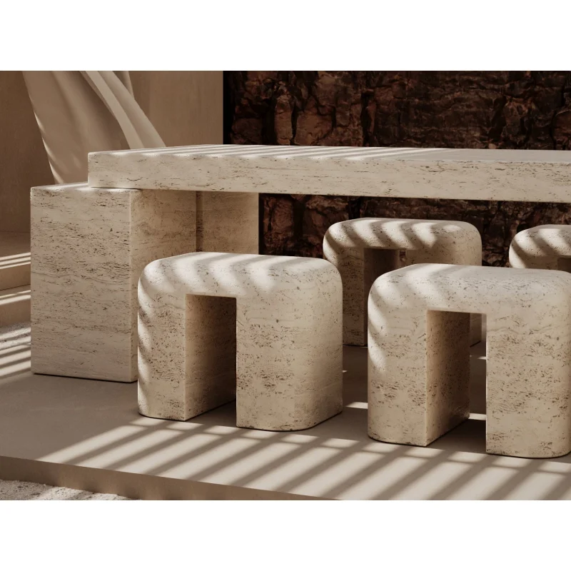 Stone natural stone simple design home furniture marble travertine stool footstool with leg entrance villa living room