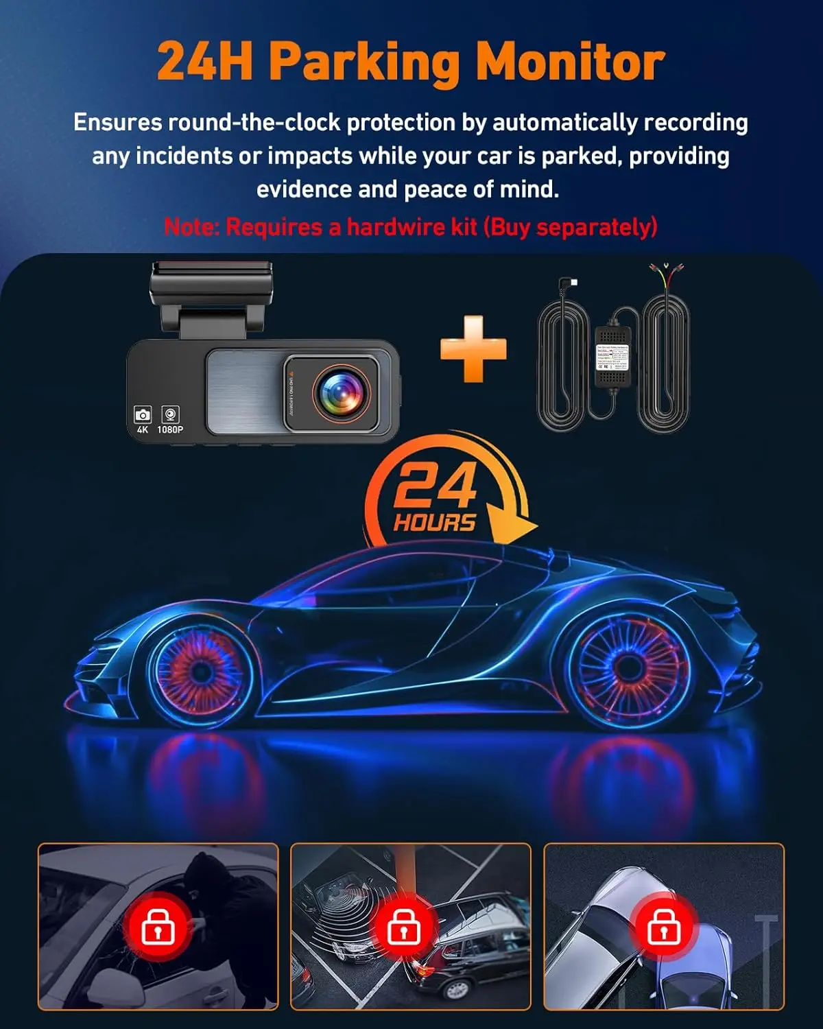 كاميرا 4K Dual Dash مع 5G WiFi، GPS، شاشة IPS 3.2 بوصة، بطاقة 64 جيجابايت، رؤية ليلية، شاشة ركن السيارة #4