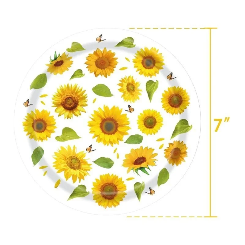 10Guests Sunflower Disposable Tableware Spring Flower Butterfly Paper Plate Napkin Tablecover Happy Girls Birthday Party Decor