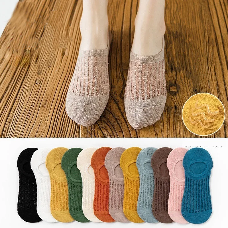 5 pairs Women Invisible Boat Socks Summer Mujer Silicone Non-slip Chaussette Ankle Low Female Cotton Show Breathable Calcetines