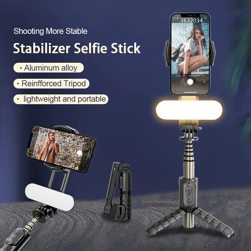 FANGTUOSI Q09 Wireless Bluetooth Selfie Stick Tripod Handheld Gimbal Stabilizer Monopod With fill light shutter for IOS Android