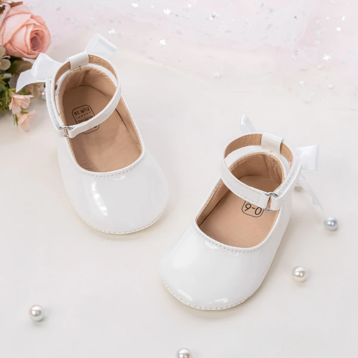 Baby Mädchen Mary Jane Ballerinas aus Lackleder mit Schleife, Prinzessinnen-Kleiderschuhe, rutschfeste weiche Sohle, für Kleinkinder, Prewalker, Party – Detail 7