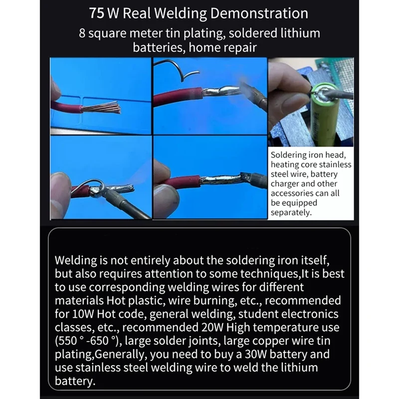 Portable 75W Wireless Soldering Iron Voltage Regulating Fast Heating LCD Display Soldering Charging Model 2500Mah Easy Install