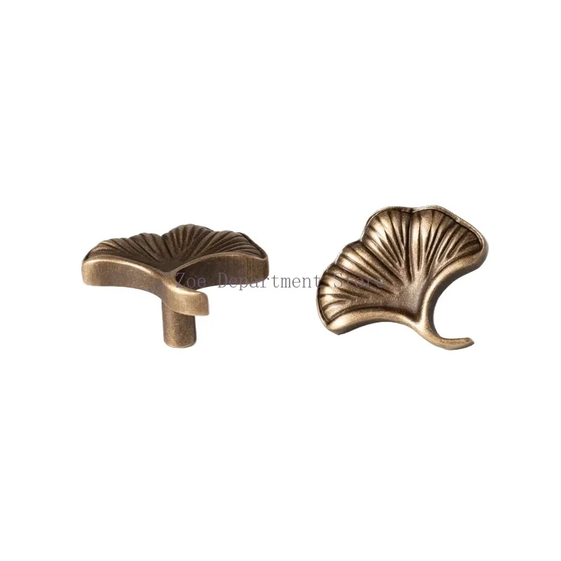 Antique Brass Drawer Knobs Luxury Dresser Drawers Knob Solid Round Handle Single Hole Ginkgo biloba Design kitchen Cabinet Pull