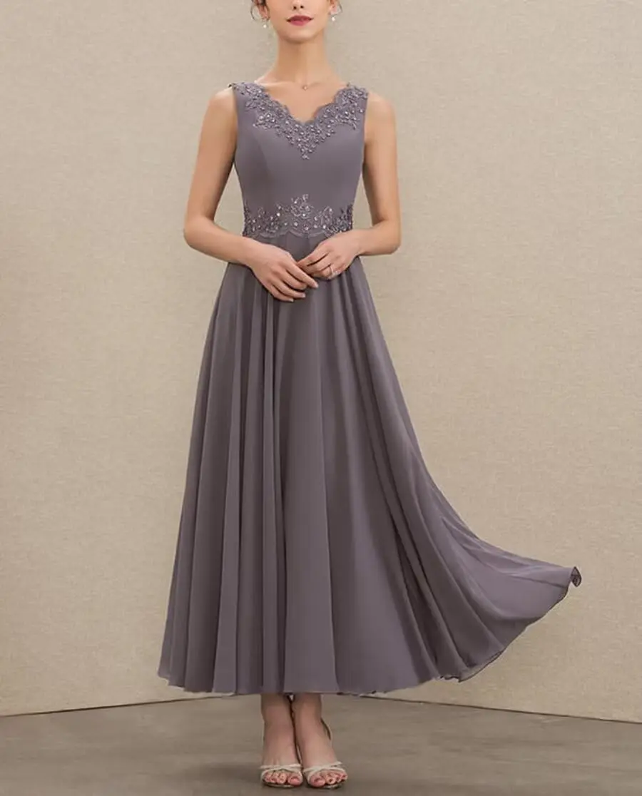 فساتين أم العروس مزخرفة مكونة من قطعتين من الشيفون للحفلات الراقصة فستان سهرة طويل على شكل حرف A لحفلات الزفاف الرسمية #2