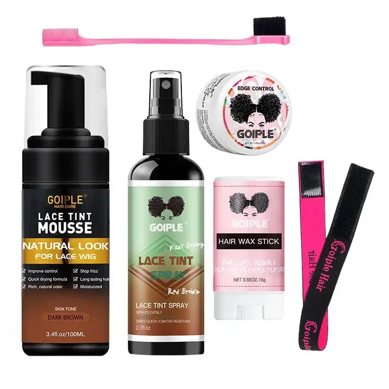 

GOIPLE Fast Dry Waterproof Lace Tint Melting Mousse or Anti Frizz Smoothing Wax Sticks or Edge Control Gel Hair Band Edge Brush