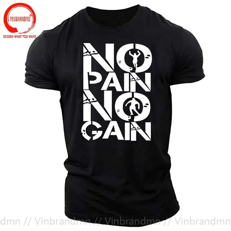 Gym Clothing Mens Bodybuilding Premium Cotton No Pain No Gain T Shirt Men Fitness Workout Sportswear Tops Tee Shirt Male T-Shirt