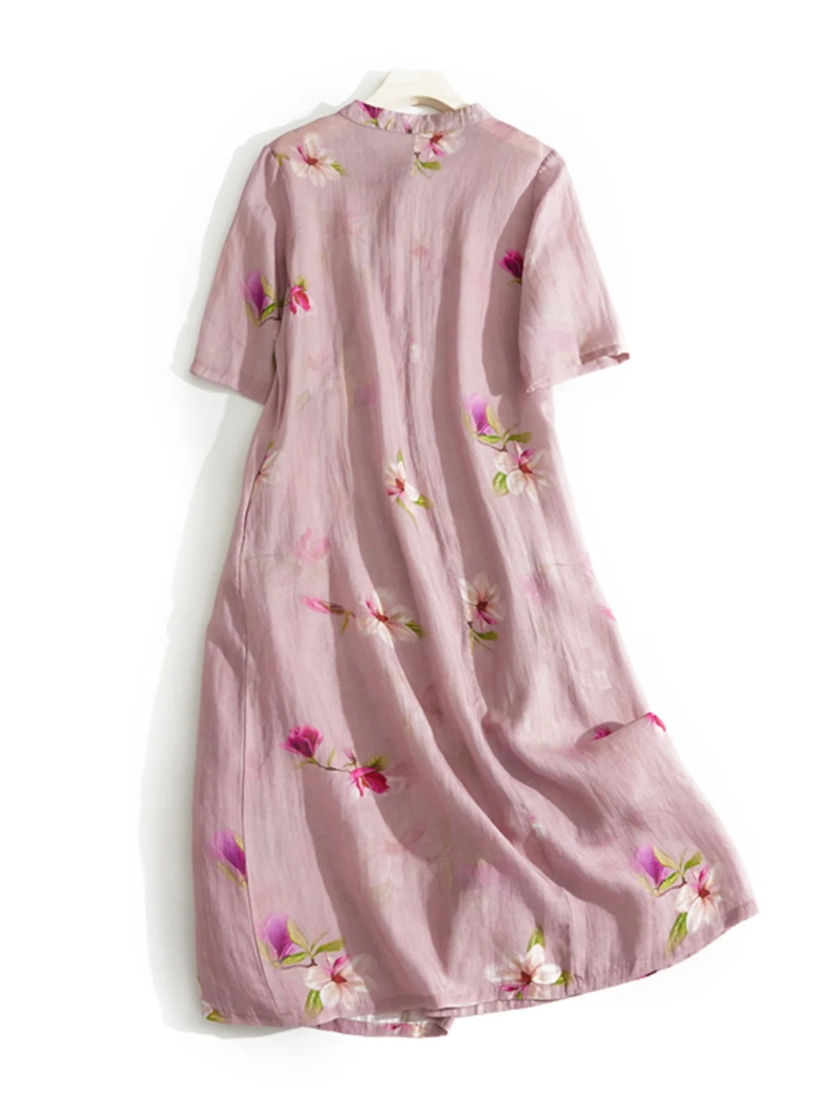 Retro Sle Spliced Print Hemp ort Sve Dr Large Size Women's Vintage  Skirt Commute Sle A-Line Dr