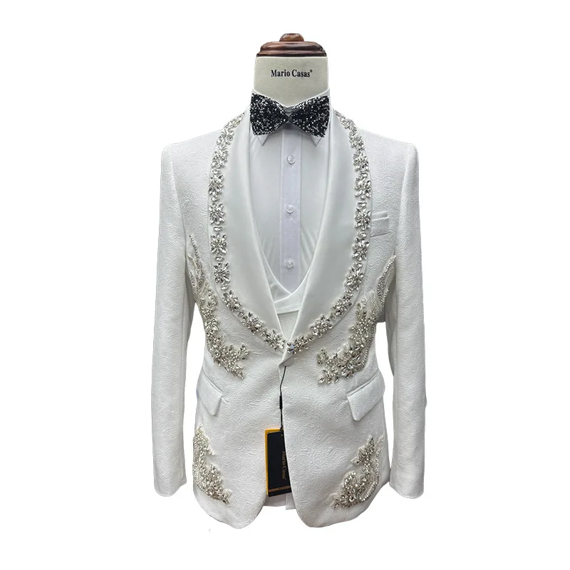 2025 New Arrival Expensive White Suit Wedding Groom Tuxedo High-end Men’s Suits for Office （Coat + Trousers + Waistcoat）