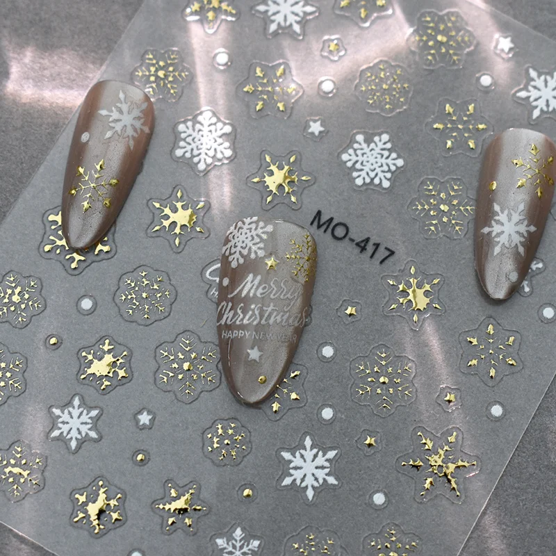 Złote naklejki na paznokcie świąteczne Y2K, brązujące, z motywem choinki, płatków śniegu, bałwana, gwiazdy, kreskówkowe jeleń, niedźwiedź, naklejki do manicure na Nowy Rok.