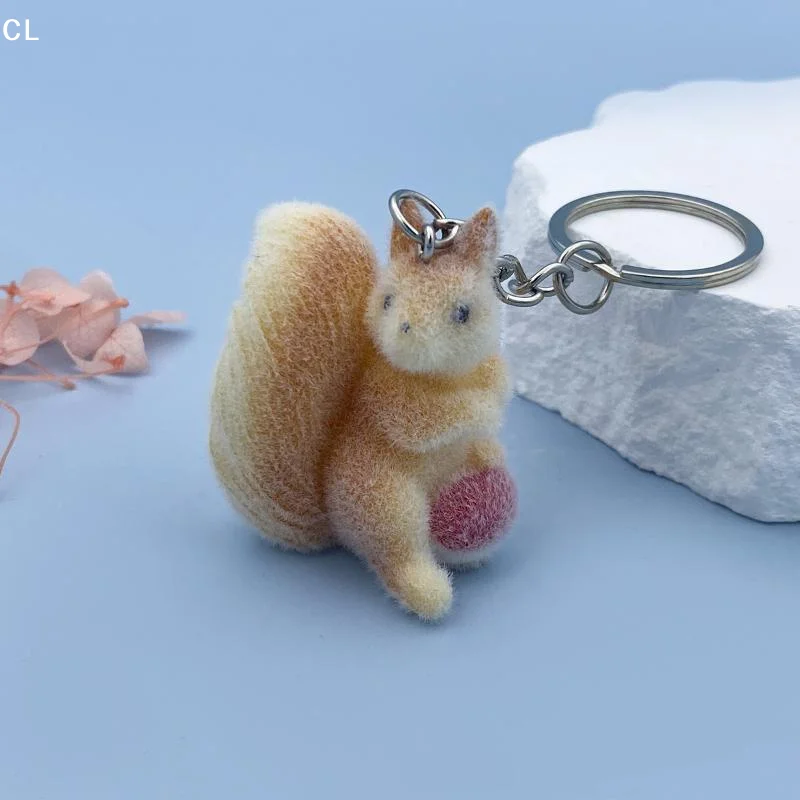 Cute Three-dimensional Squirrel Plush Pendant Keychain Resin Plush Car Keychain Children's Gift Decorative Accessories