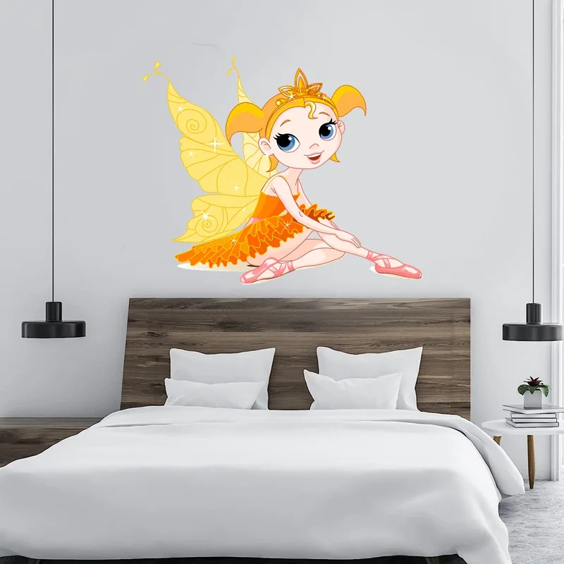 Tri koshki W1465 Beautiful Fairy Ballerina Wall Sticker Waterproof Decal PVC Home Decoration Kids Room Door Living Room Toile