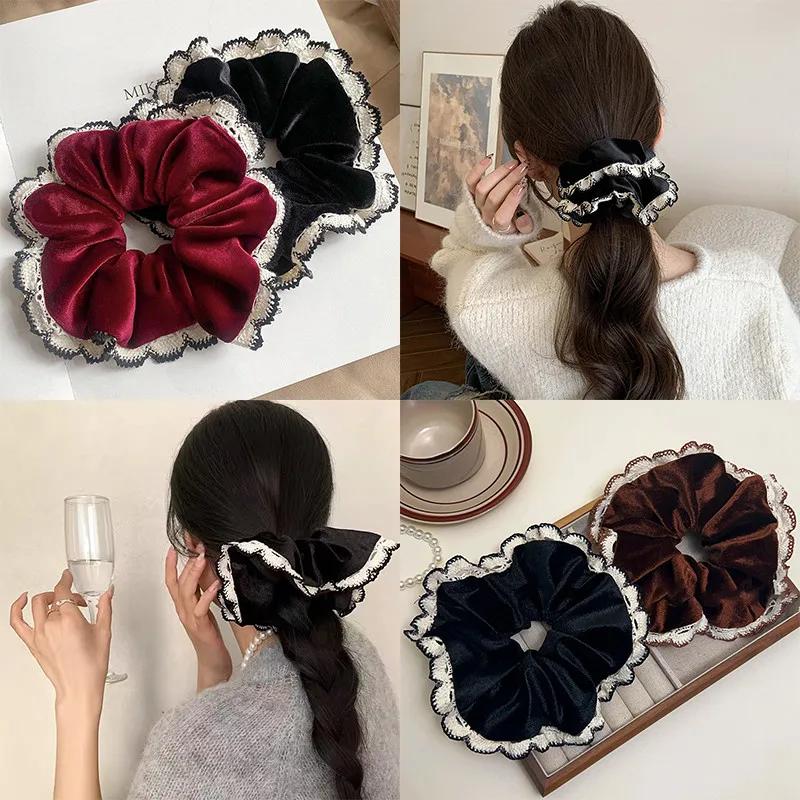 Velvet Hair Ring Female Hepburn Style Retro High-end Scrunchie High Elastic Hair Accessories