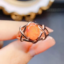 Real Orange Fire Opal Infinity Celtic Crossover Design Oval Opal Ring 925 Silver Celtic Knot Ring