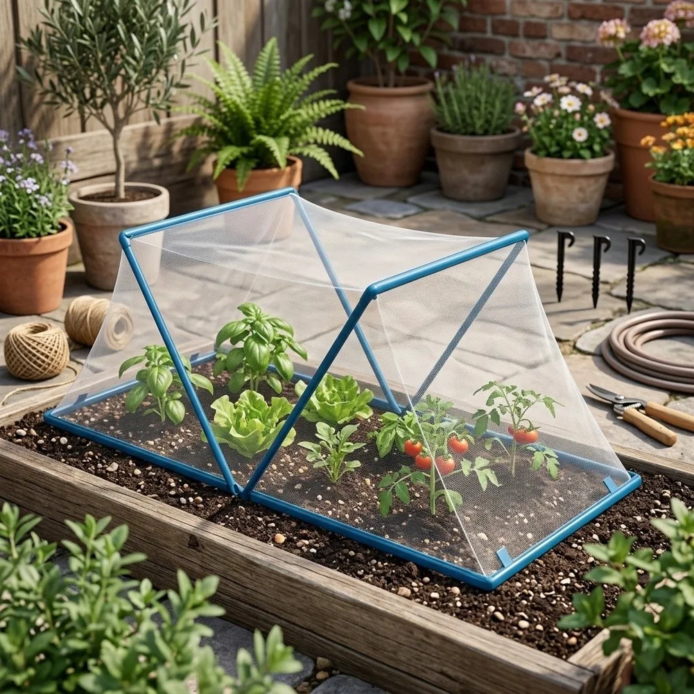 Plant Protector Mesh Cover Foldable for Raised Beds 47.24 x 23.62 Inches Polyester Material with 4 Securing Ground Nails