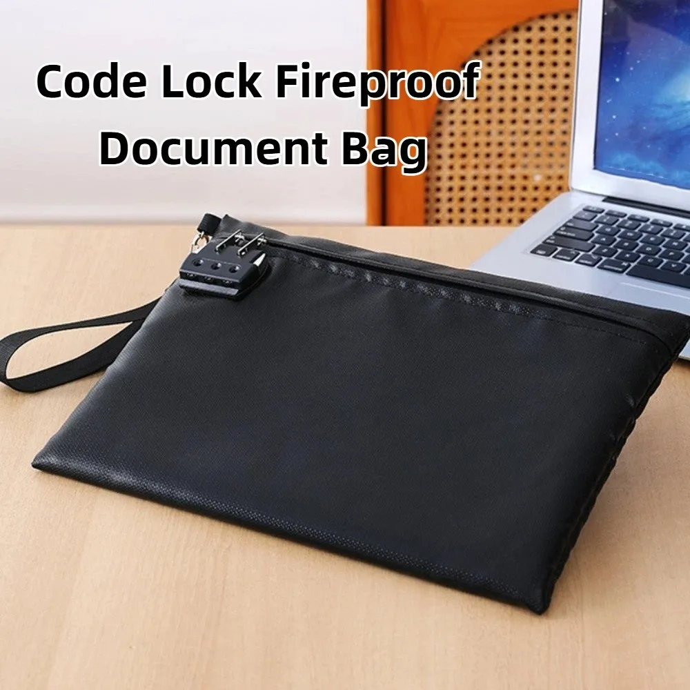 Fireproof Code Lock Fireproof Document Bag Waterproof with Lock Safety File Folder Portable Heat-resistant Zipper Document Pouch