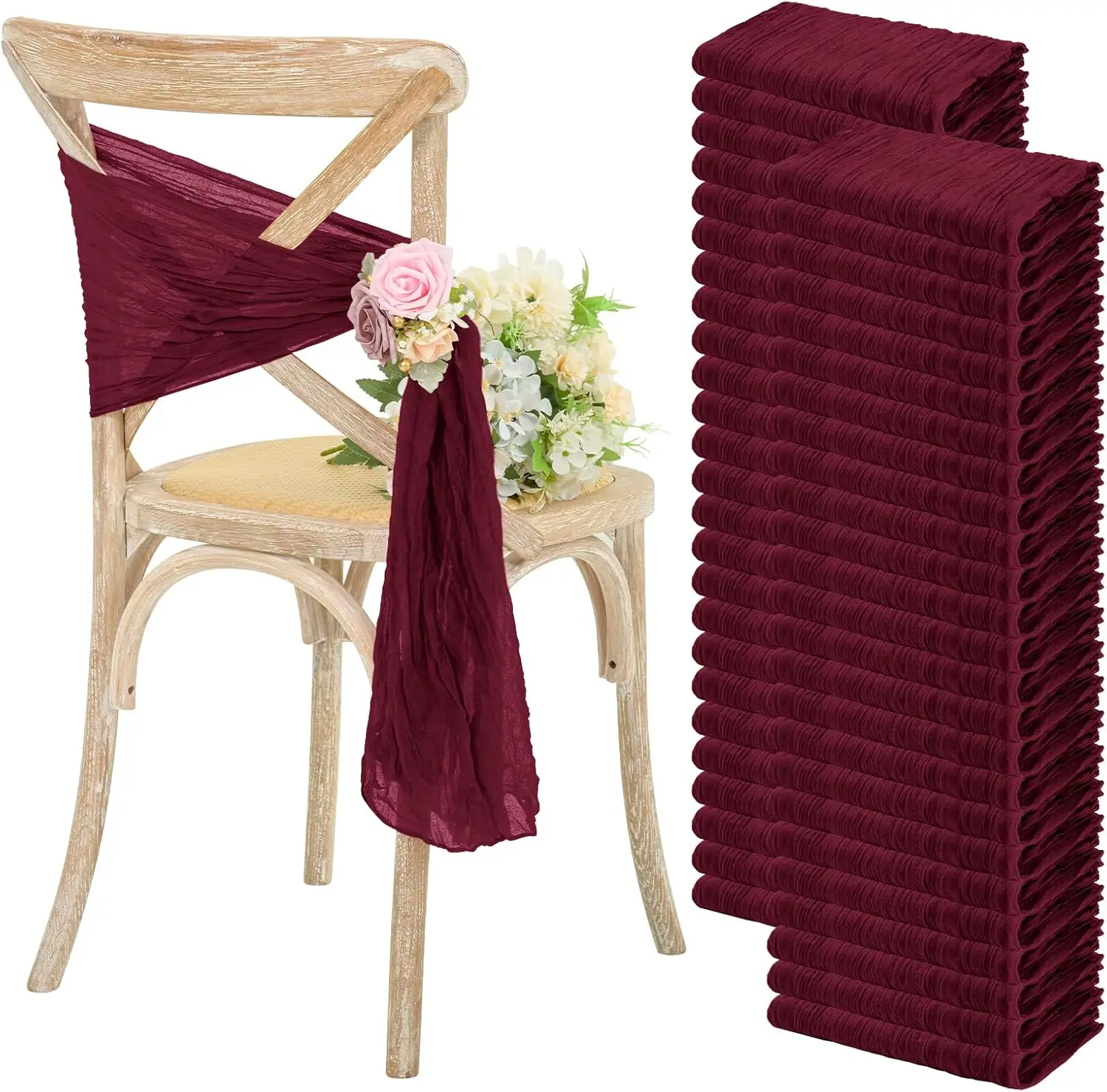 

50 Pcs Wedding Cheesecloth Chair Sashes,Bows Designed Chair Sashes For Wedding Party Banquet Restaurant Hotel Folding Chair