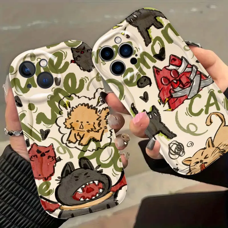 

Cat Graffiti Art Pattern Phone Case For Apple iPhone 17 16 15 14 13 12 Mini Air Pro Max Plus Wave Oil