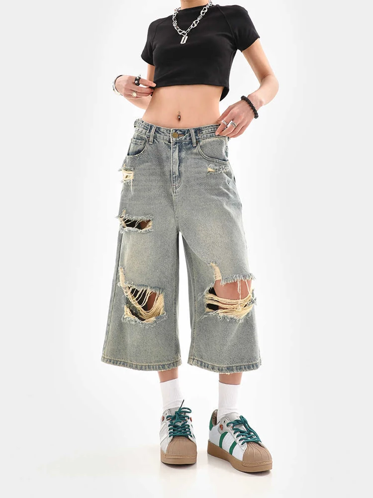 Women Blue Denim Shorts Y2k Jeans Short Pants Harajuku Aesthetic Vintage Low Waist Ripped Cowboy Shorts 2000s Trashy Clothes