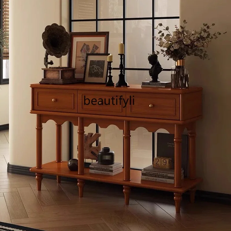 

French retro solid wood porch cabinet American aisle entry against the wall porch table porch decorative cabinet locker R