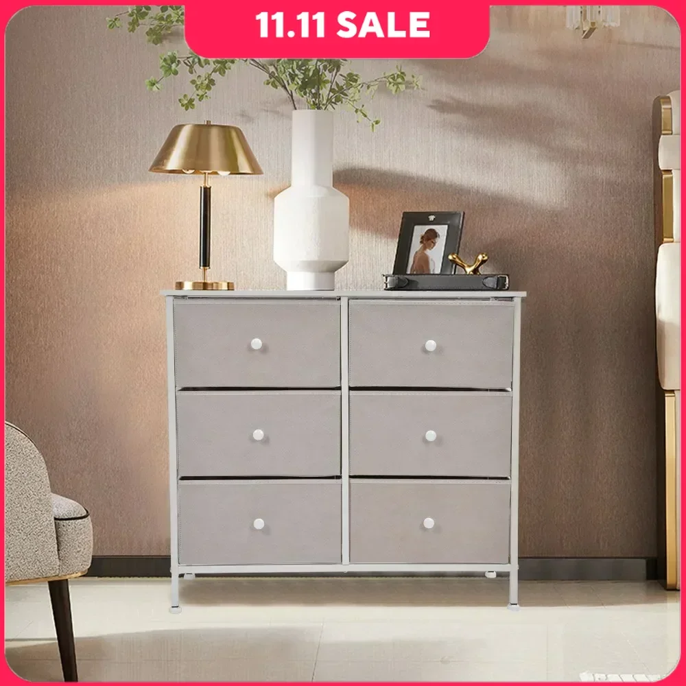 

Dressers,3Tier 6 Drawers Chest NonWoven Fabric Storage Cabinet Unit with Handles Home Bedroom Furniture White, Dressers